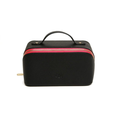 Alice Wheeler Wash & Make Up Bags Black Mini Faux Leather Foldable Makeup Train Case - Choice of Colour