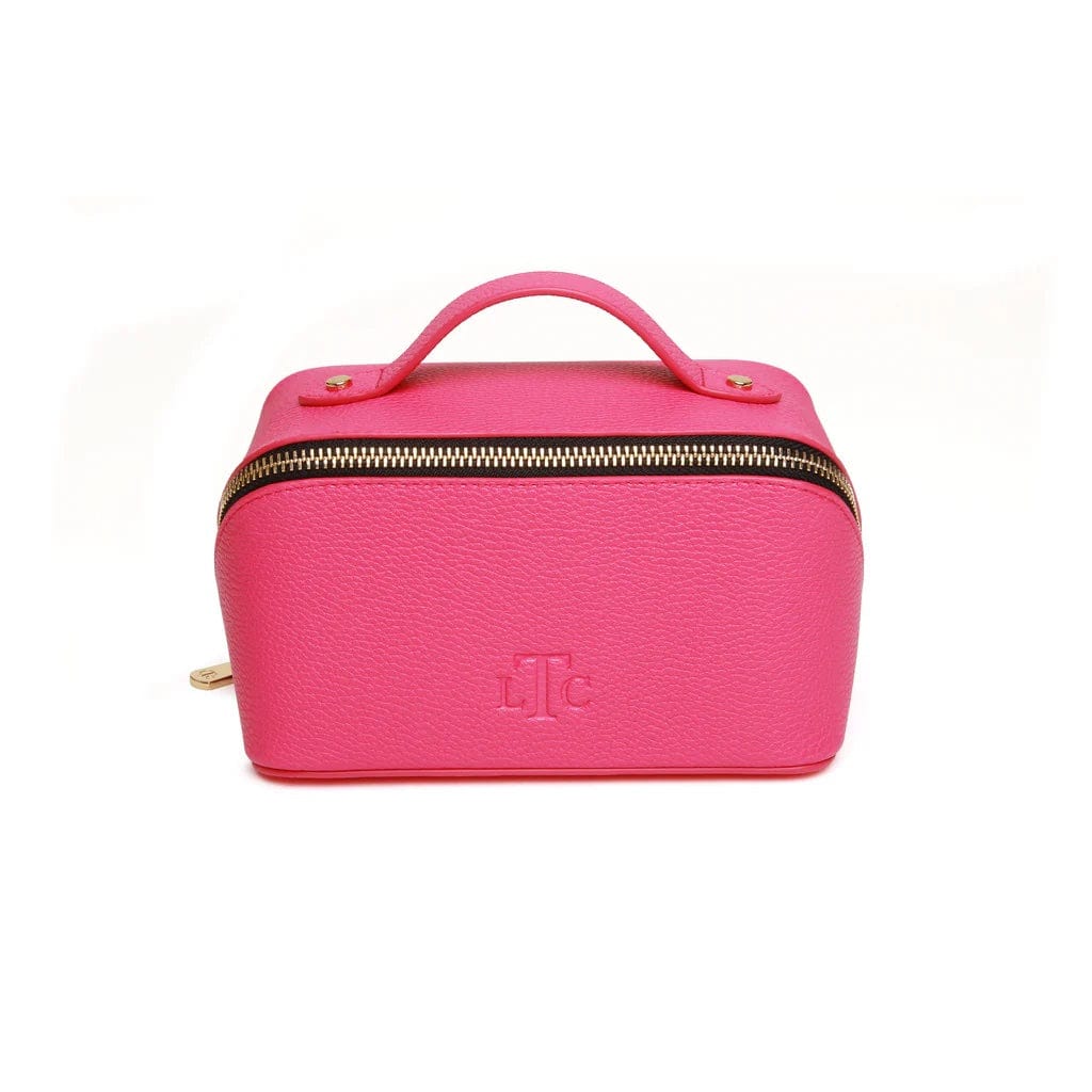 Alice Wheeler Wash & Make Up Bags Pink Mini Faux Leather Foldable Makeup Train Case - Choice of Colour