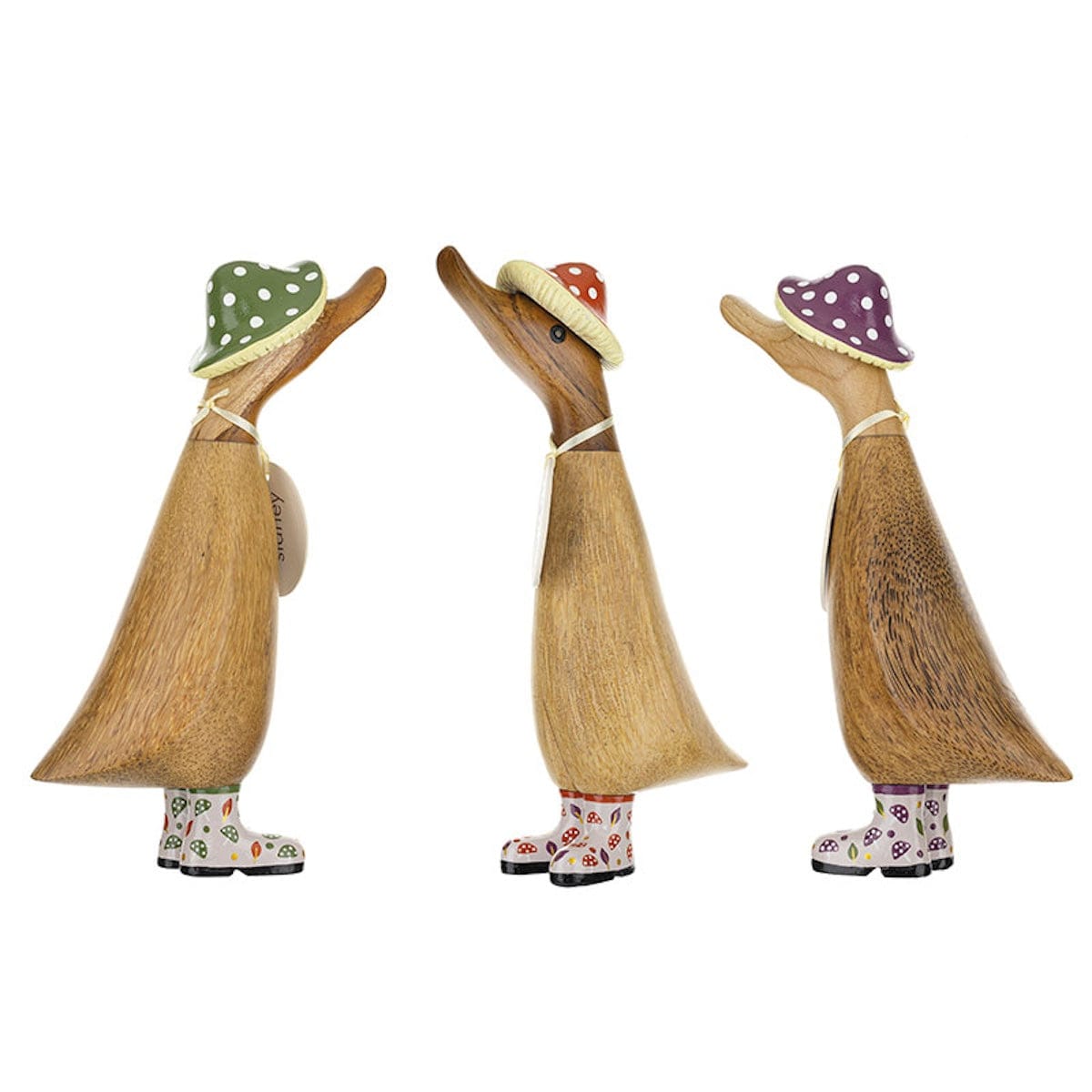 DCUK Ornaments Autumnal Toadstool Hats and Boots Wooden Ducklings - Choice of Colour