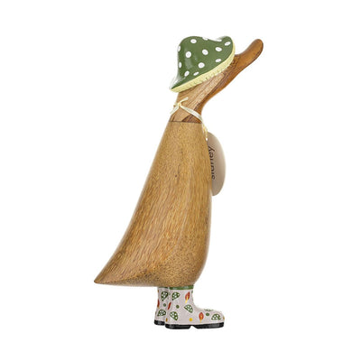 DCUK Ornaments Green Autumnal Toadstool Hats and Boots Wooden Ducklings - Choice of Colour