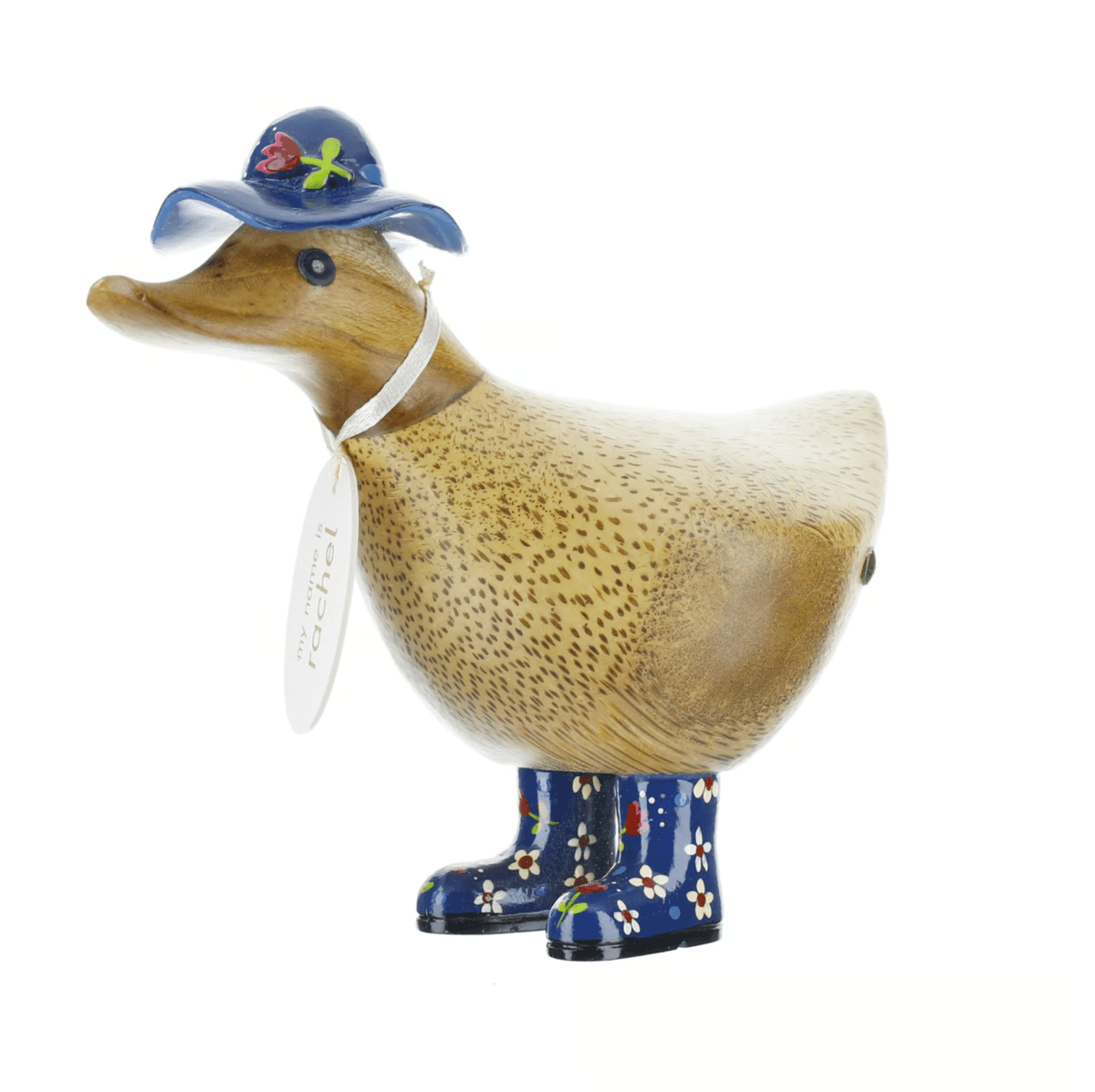 DCUK Ornaments Navy Floral Hat and Wellies Wooden Ducky - Choice of Colour