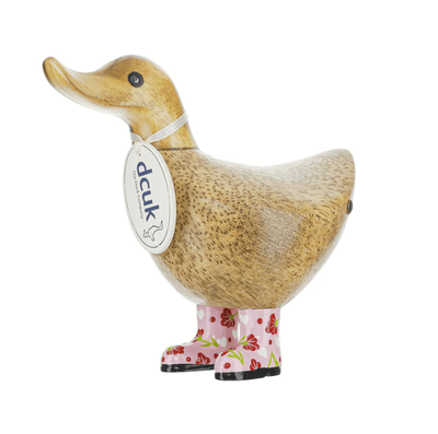 DCUK Ornaments Pink Floral Welly Boot Wooden Ducky - Choice of Colour