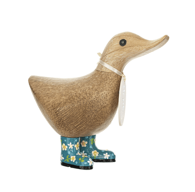 DCUK Ornaments Teal Floral Welly Boot Wooden Ducky - Choice of Colour