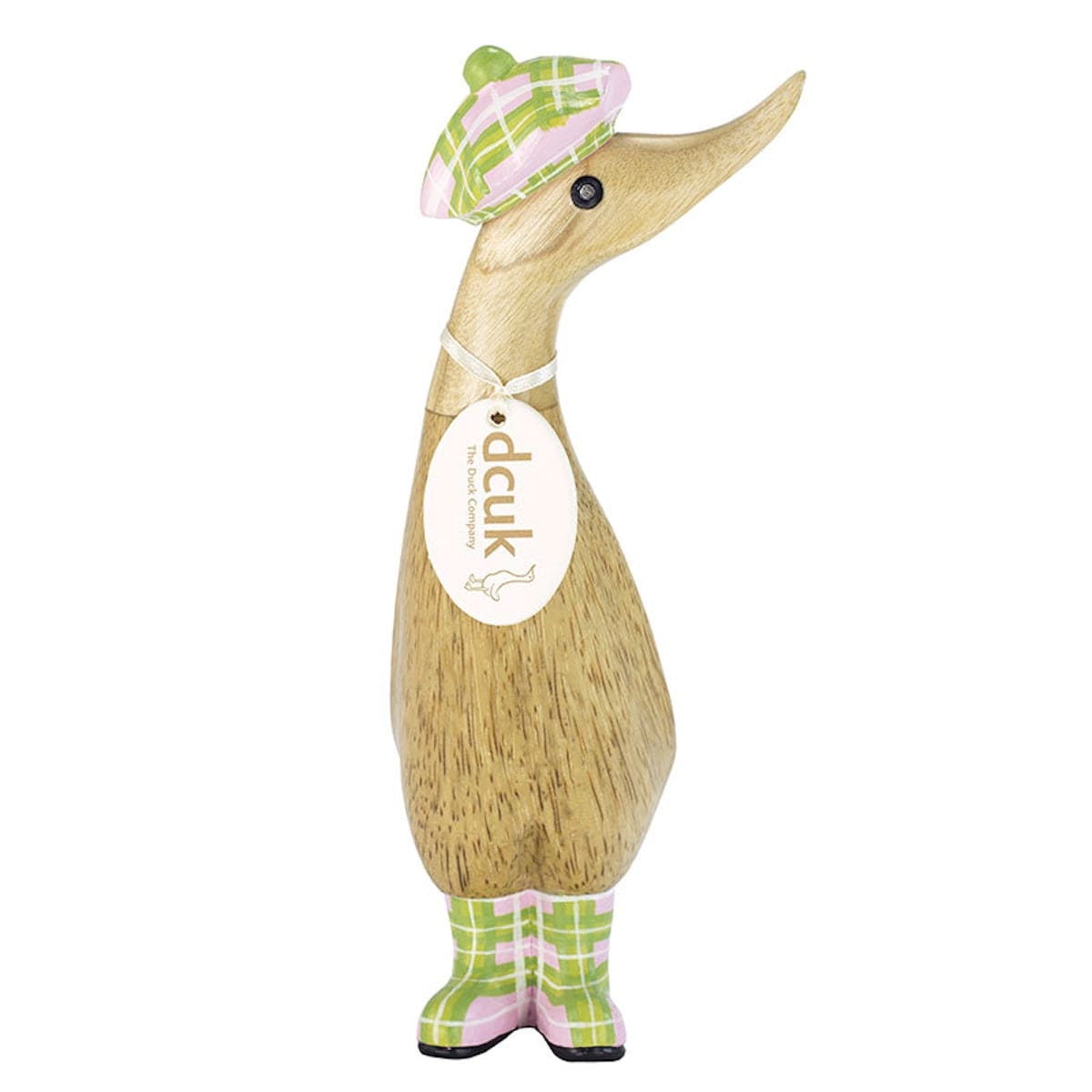 DCUK Ornaments Pink Tartan Hat and Boots Natural Wooden Ducklings