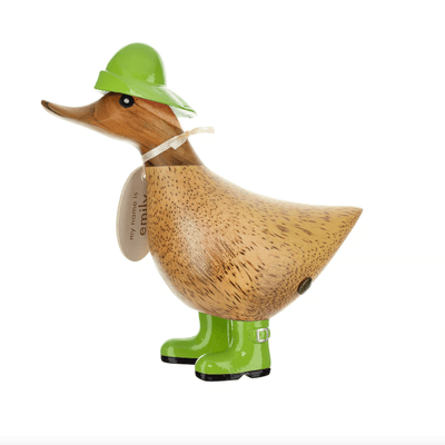 DCUK Ornaments Green Wooden Rain Hat and Wellies Ducky - Choice of Colour