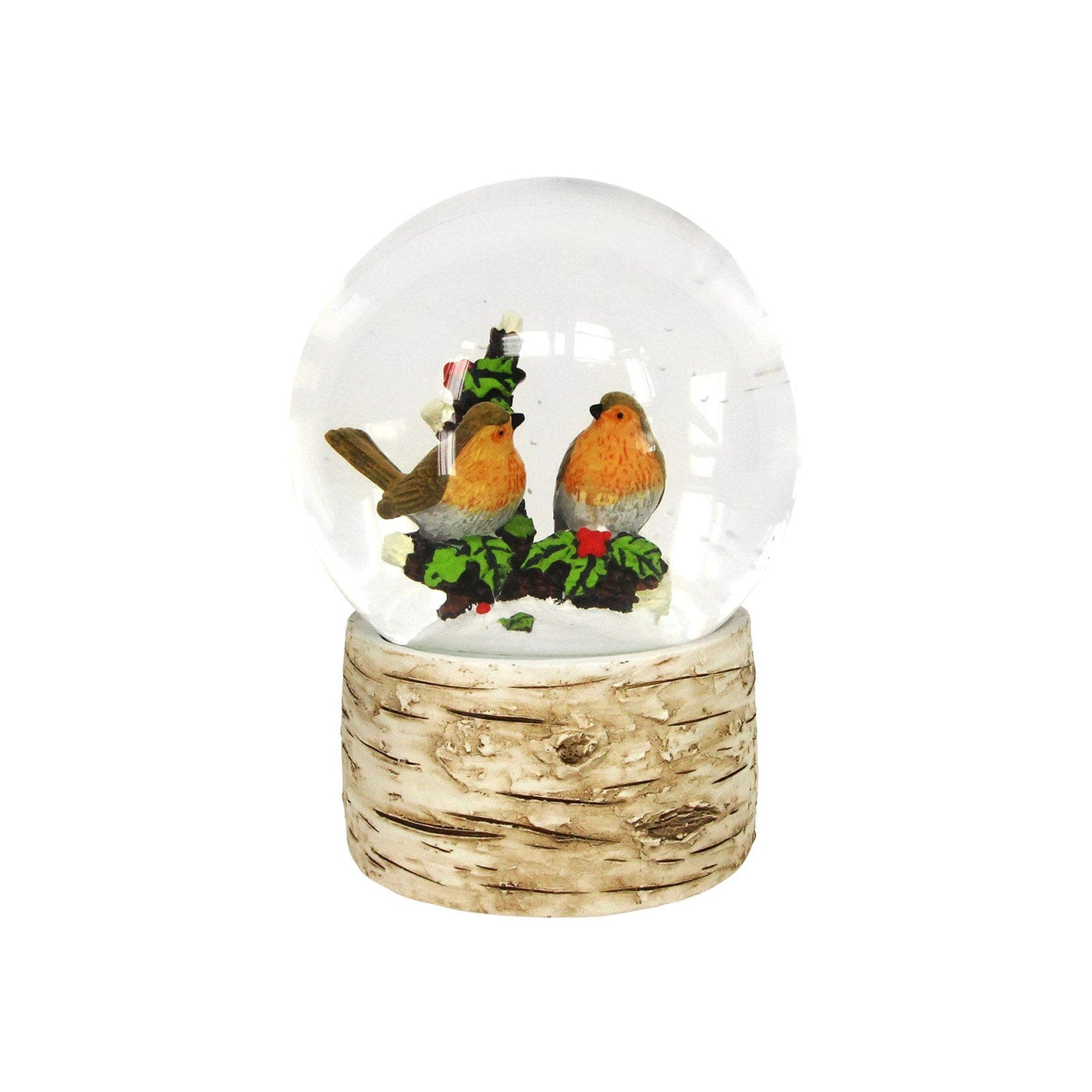 Gisela Graham Christmas Christmas Decorations Robins on Perch Christmas Snow Globe