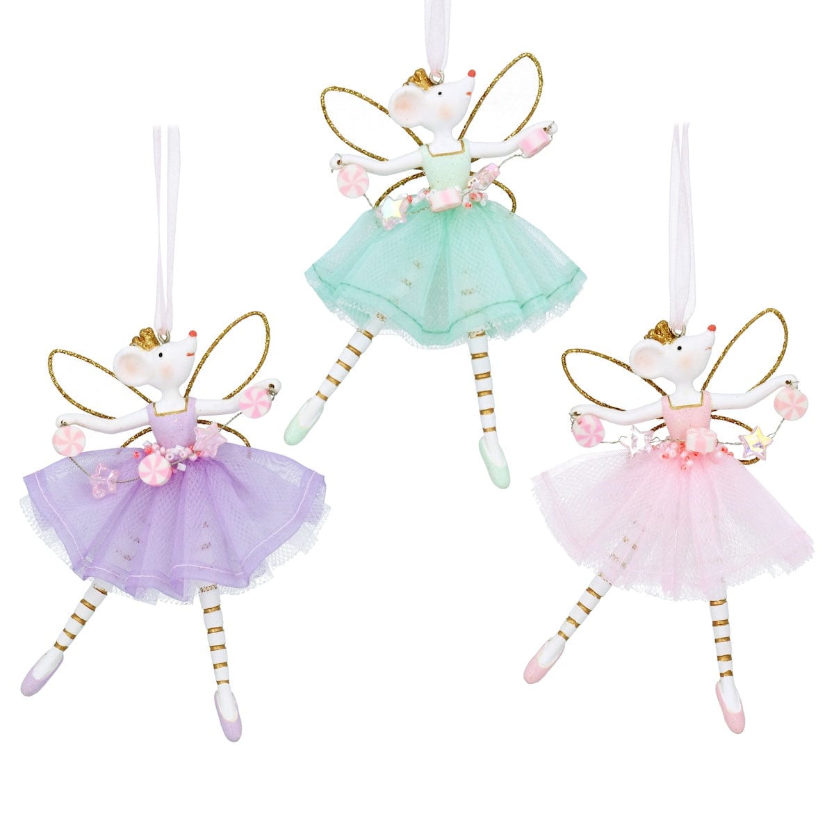 Gisela Graham Christmas Christmas Decorations Set of 3 Fairy Mice Christmas Tree Decorations