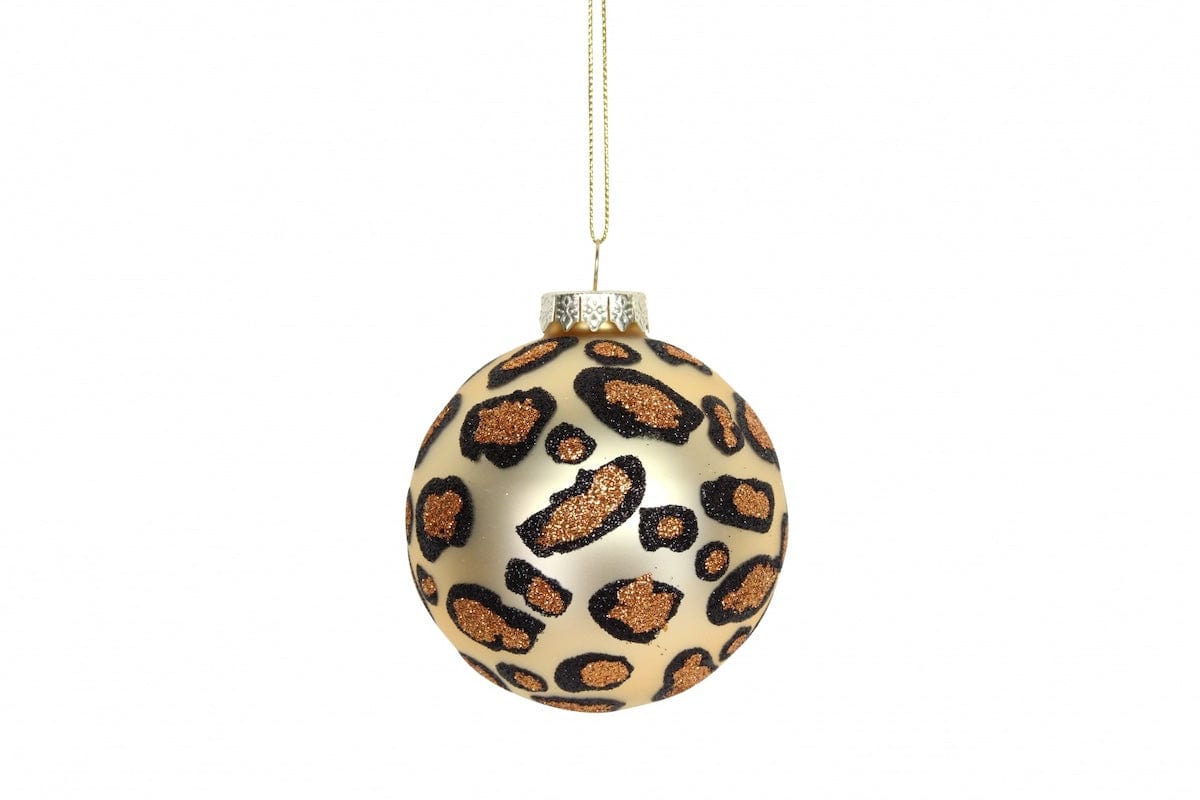 Heaven Sends Christmas Christmas Decorations Glass Gold Leopard Print Glitter Christmas Tree Bauble