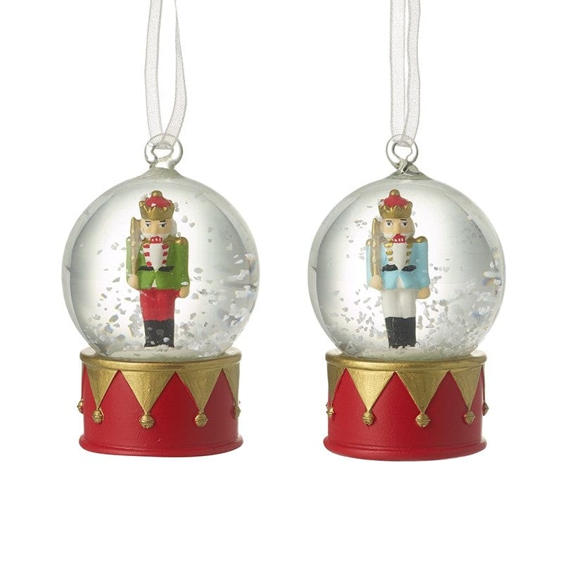 Heaven Sends Christmas Christmas Decorations Set of 2 Nutcracker Snow Globe Christmas Tree Decorations