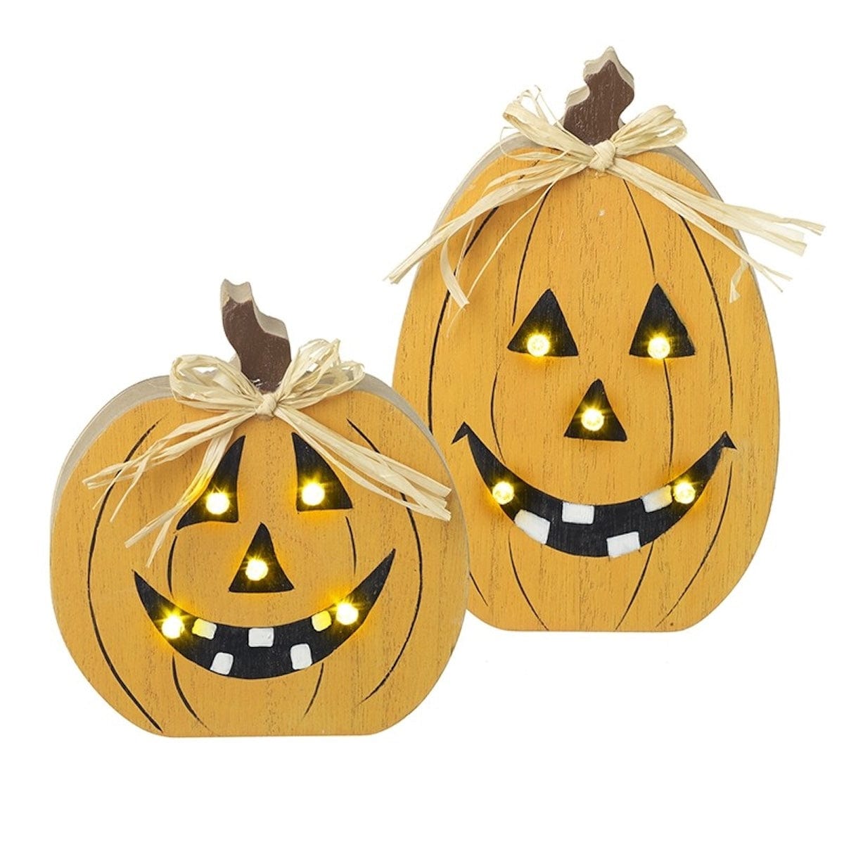 Heaven Sends Halloween Halloween Decoration Set of Two Wooden Light Up Pumpkin Halloween Decorations