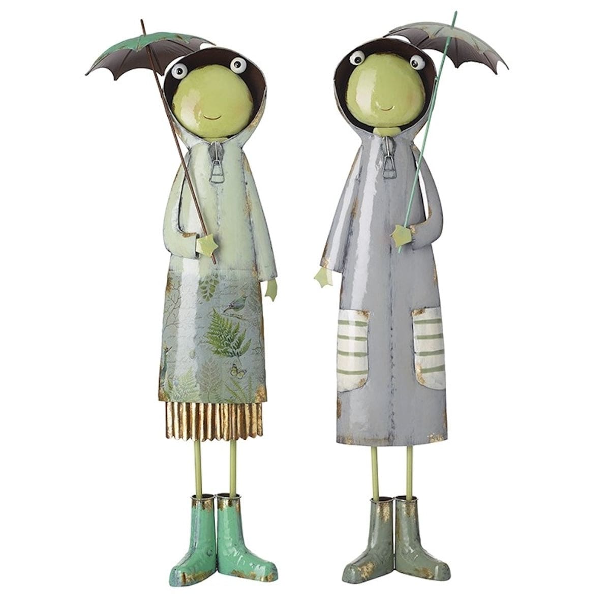 Heaven Sends Garden Accessories Set of 2 Metal Frogs With Parasols Ornaments