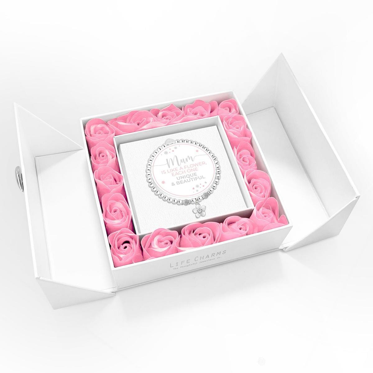 Life Charms Jewellery Mum Is Like A Flower Gift Boxed Bracelet With Pink Roses