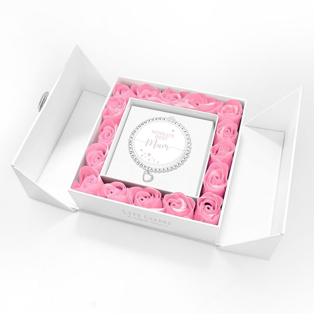 Life Charms Jewellery World's Best Mum Gift Boxed Bracelet With Pink Roses