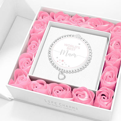 Life Charms Jewellery World's Best Mum Gift Boxed Bracelet With Pink Roses