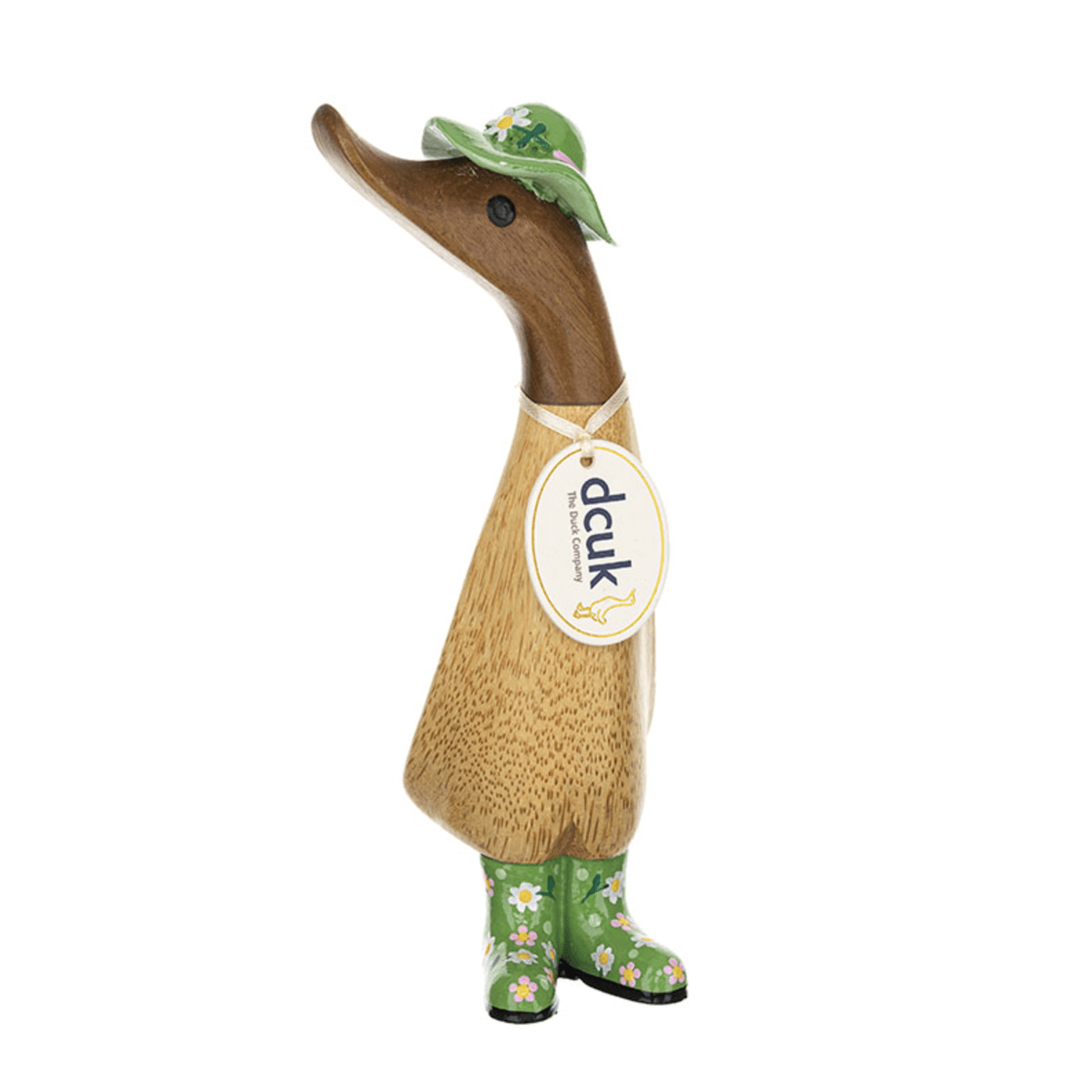 Mollie and Fred Gifts Ornaments Green DCUK Floral Wellies and Floral Hat Wooden Ducks - Choice of Design