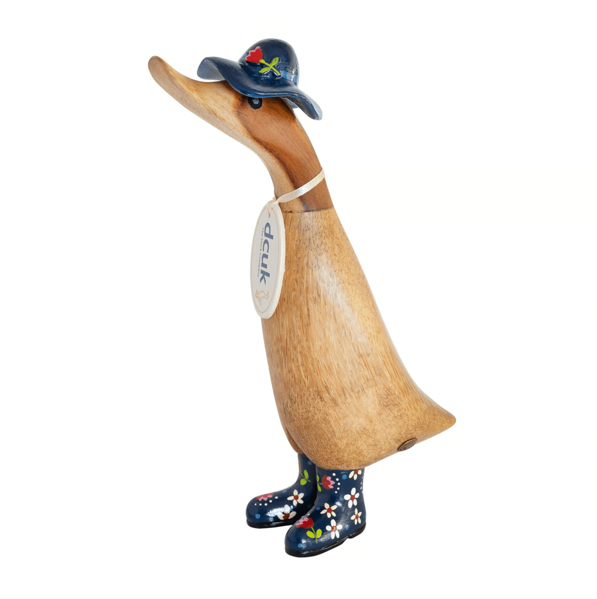 Mollie and Fred Gifts Ornaments Navy DCUK Floral Wellies and Floral Hat Wooden Ducks - Choice of Design