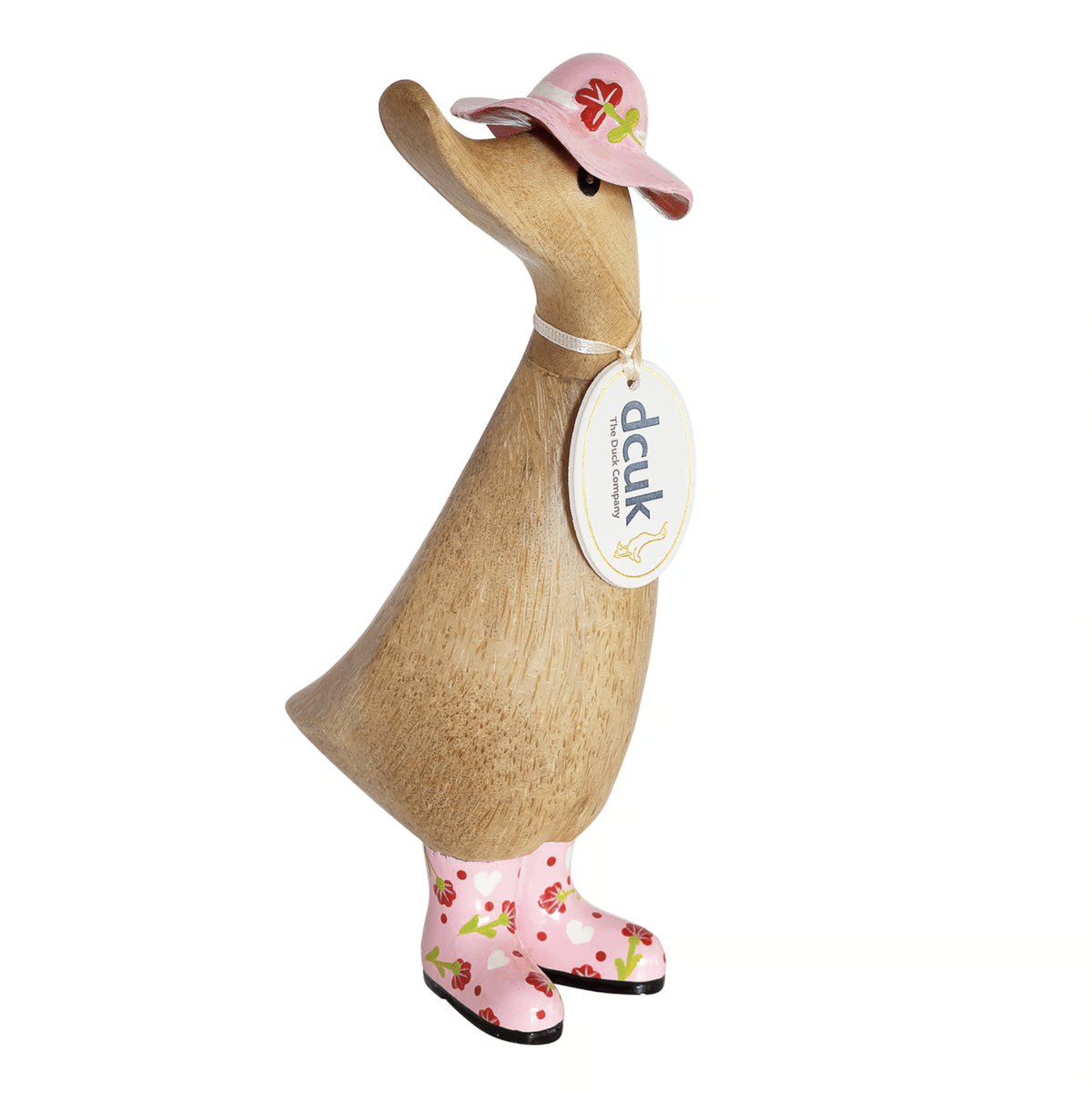 Mollie and Fred Gifts Ornaments Pink DCUK Floral Wellies and Floral Hat Wooden Ducks - Choice of Design