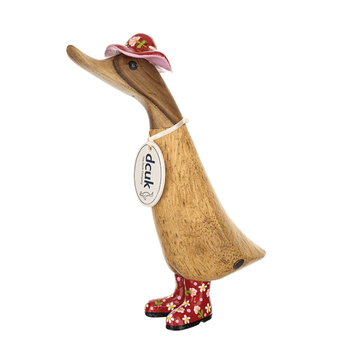 Mollie and Fred Gifts Ornaments Red DCUK Floral Wellies and Floral Hat Wooden Ducks - Choice of Design