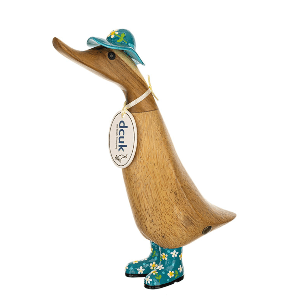 Mollie and Fred Gifts Ornaments Teal DCUK Floral Wellies and Floral Hat Wooden Ducks - Choice of Design