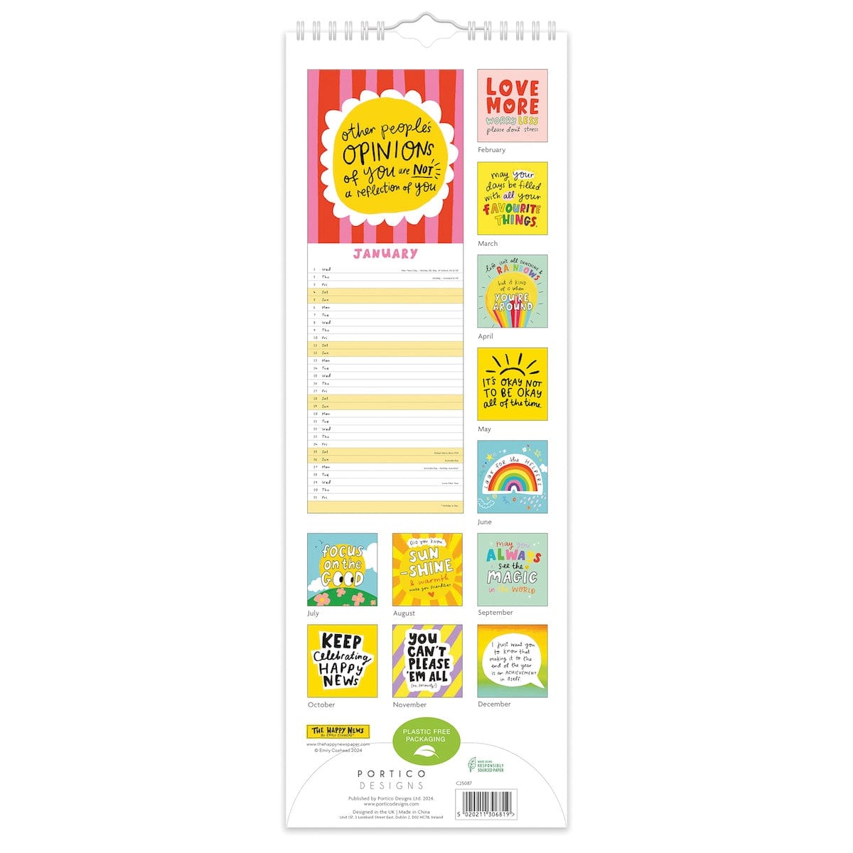 Portico Calendars Positivity Slimline 2025 Calendar