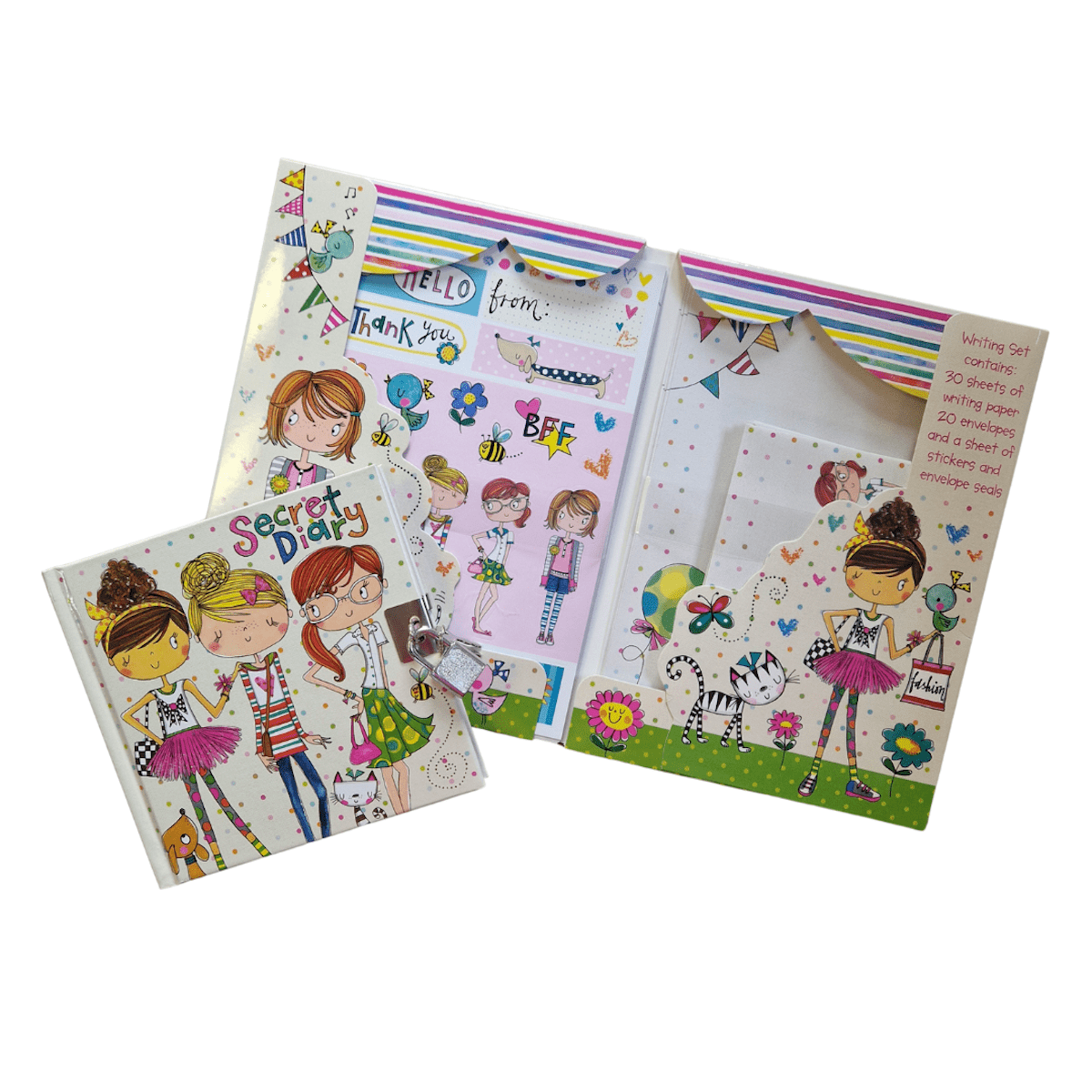 Rachel Ellen Stationery Friends Design Writing Set and Secret Diary Gift Set