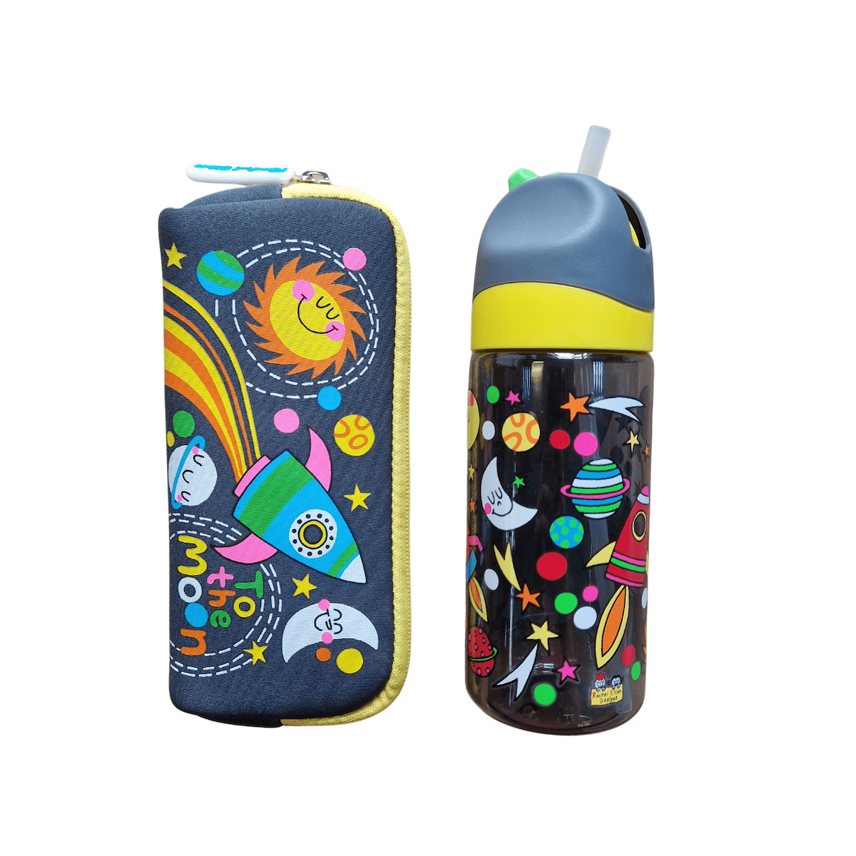 Rachel Ellen Stationery To The Moon Space Design Pencil Case & Water Bottle Gift Set