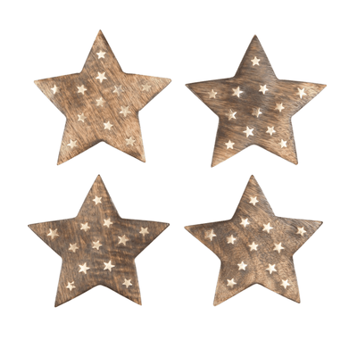 Sass & Belle Christmas Coasters & Placemats Set of Four Wooden Star Shaped Christmas Coasters