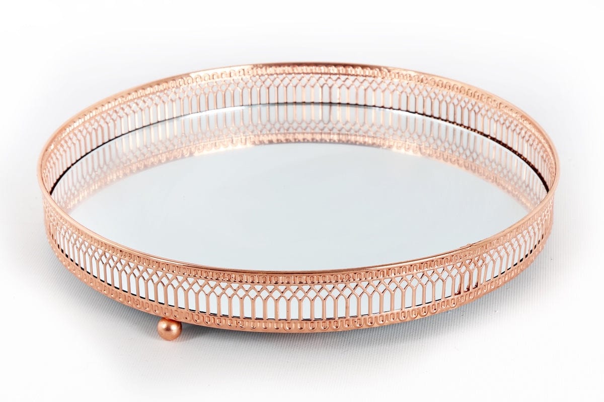 Sifcon International Home accessories Rose Gold Mirrored Round Vanity Tray