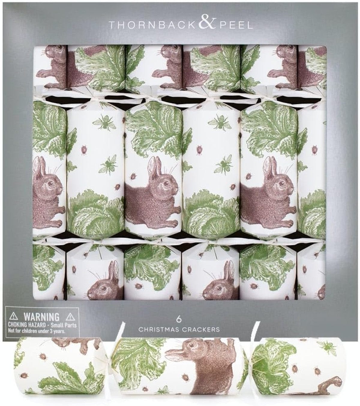 Thornback & Peel Christmas Decorations Set of 6 Rabbit and Cabbage Christmas Crackers