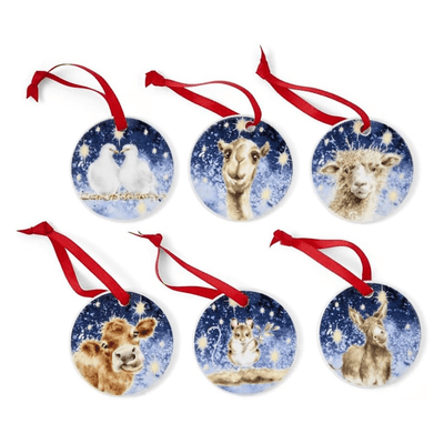 Wrendale Designs Christmas Decorations Set of 6 Nativity Animal Bone China Christmas Tree Decorations